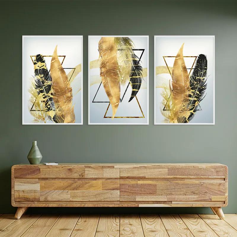 Tablou Multicanvas Blacknd Gold Feathears mockup 2