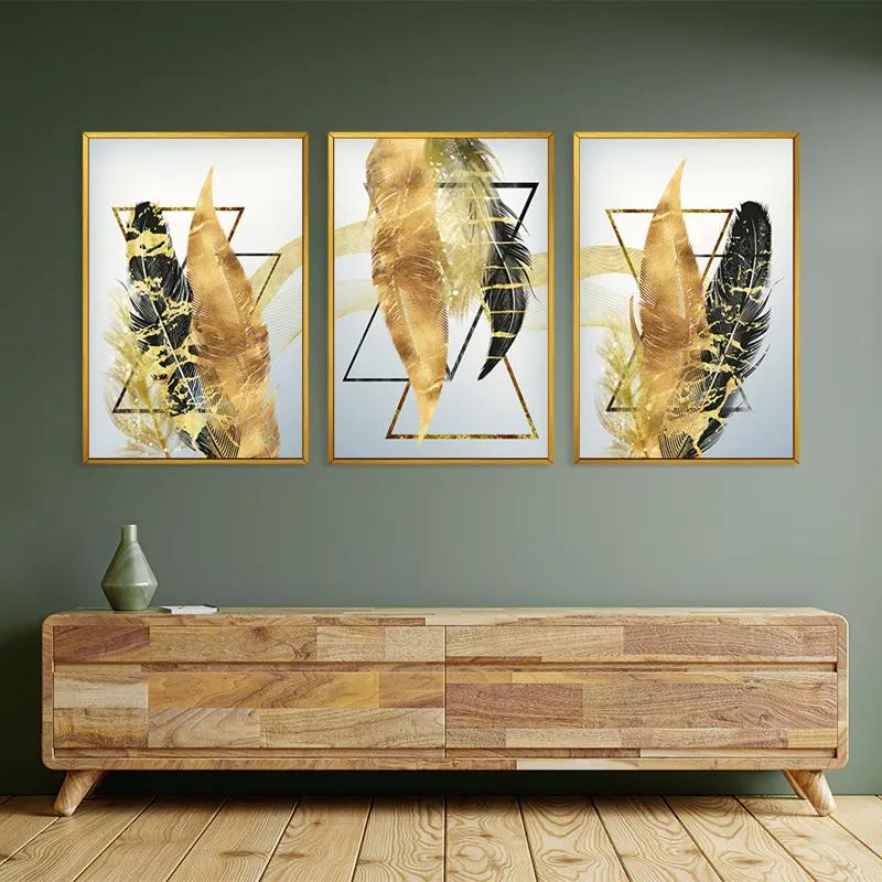 Tablou Multicanvas Blacknd Gold Feathears mockup 2