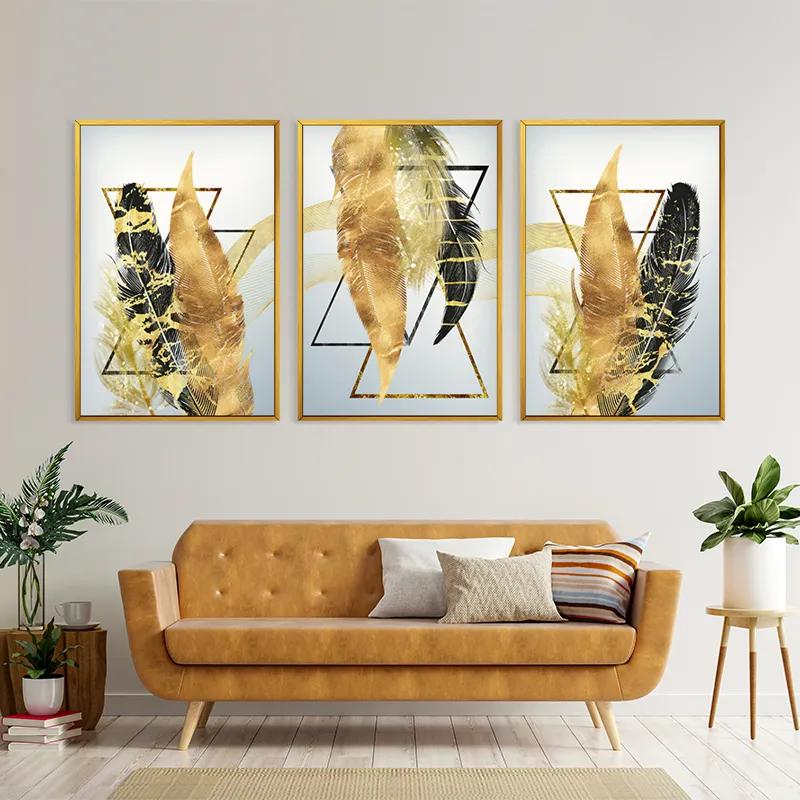 Tablou Multicanvas Blacknd Gold Feathears mockup 4