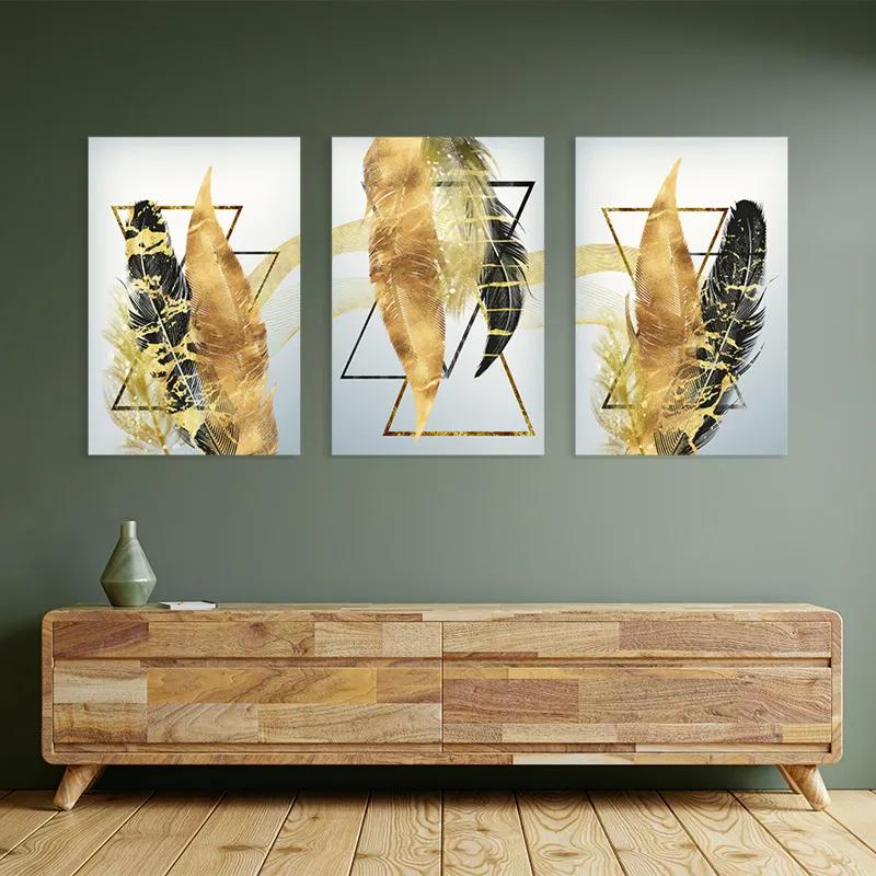 Tablou Multicanvas Blacknd Gold Feathears mockup 2