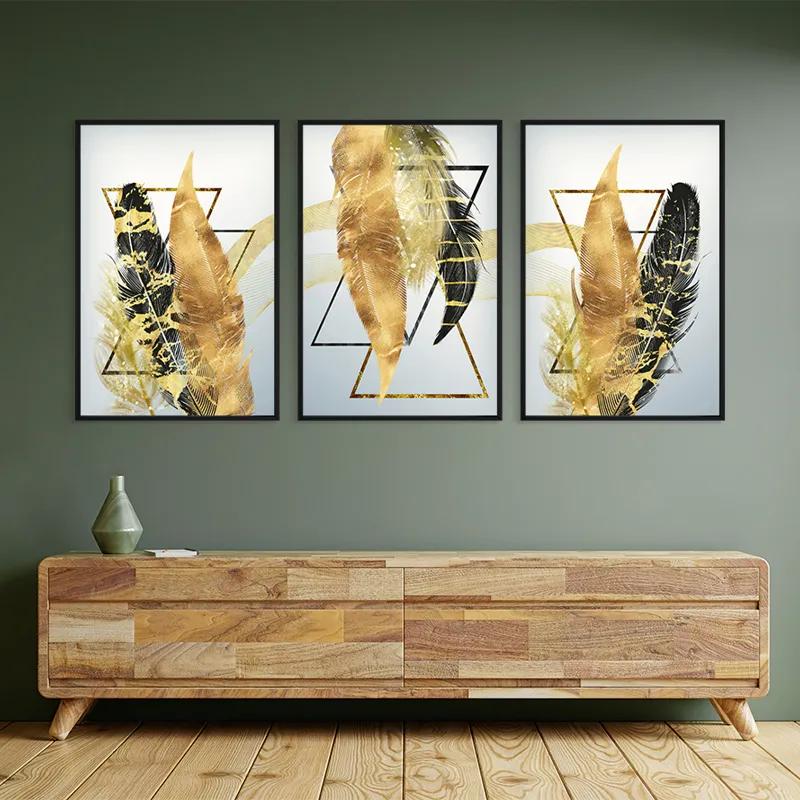 Tablou Multicanvas Blacknd Gold Feathears mockup 2