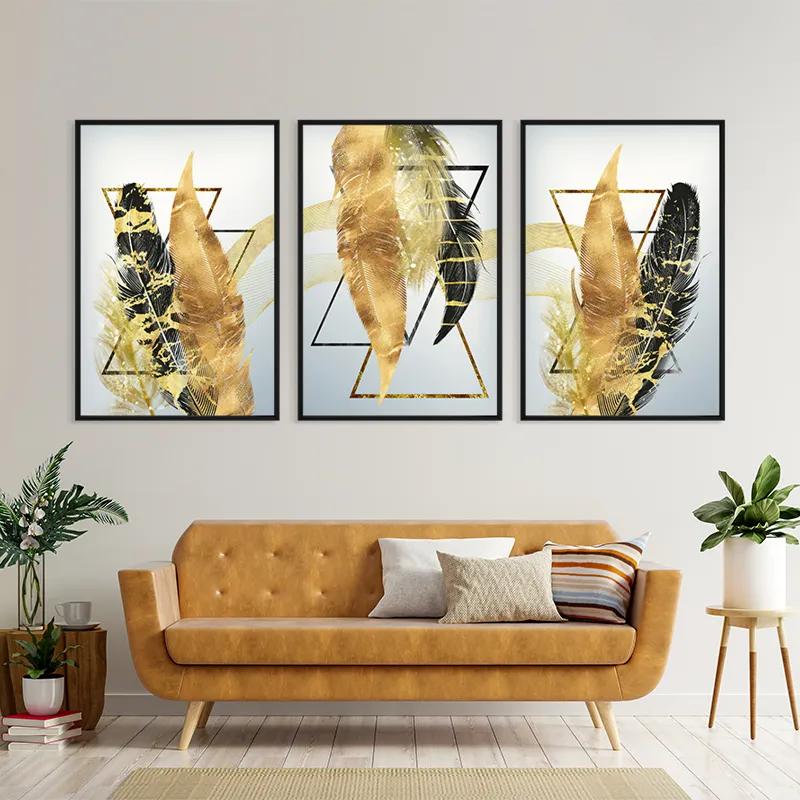 Tablou Multicanvas Blacknd Gold Feathears mockup 4