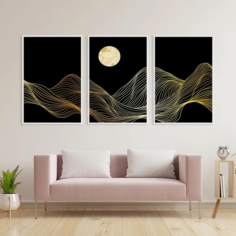 Tablou Multicanvas Moon Gold Waves mockup 3