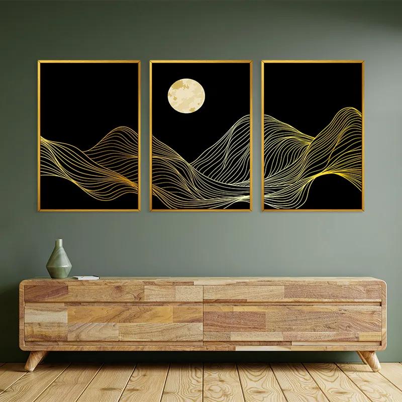 Tablou Multicanvas Moon Gold Waves mockup 2