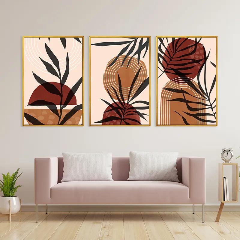 Tablou Multicanvas Grey Leaf Orange mockup 3