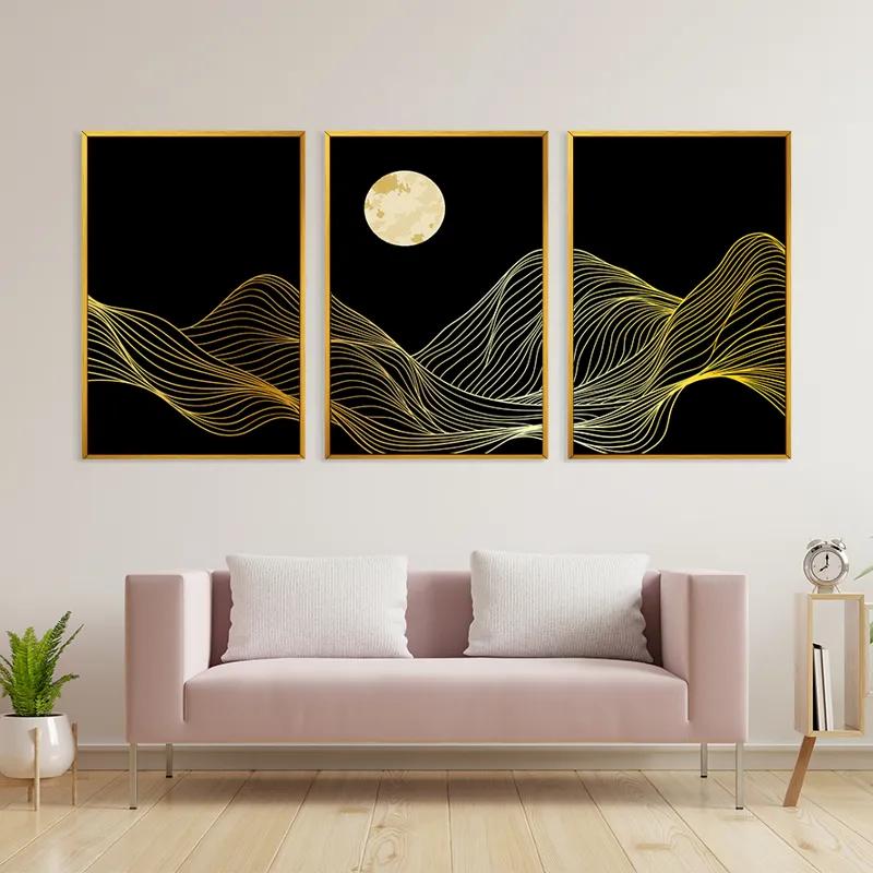 Tablou Multicanvas Moon Gold Waves mockup 3