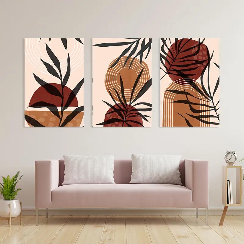 Tablou Multicanvas Grey Leaf Orange mockup 3