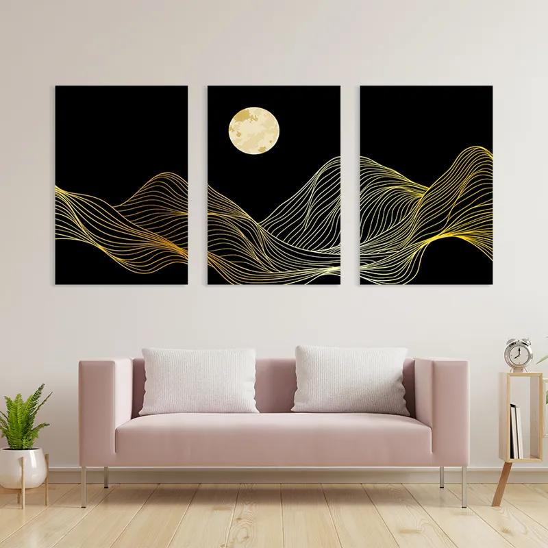 Tablou Multicanvas Moon Gold Waves mockup 3