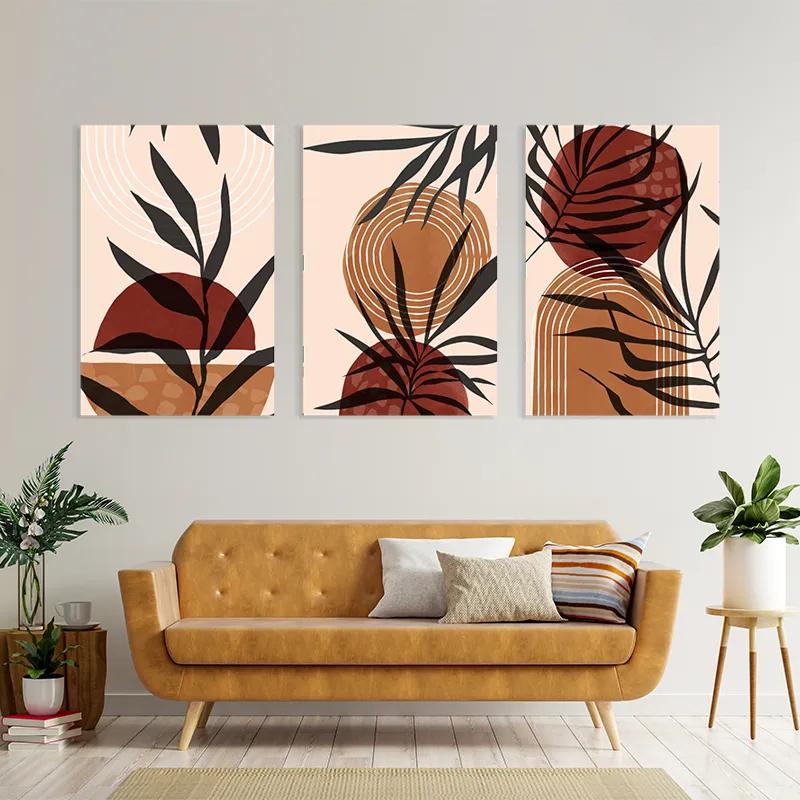 Tablou Multicanvas Grey Leaf Orange mockup 4