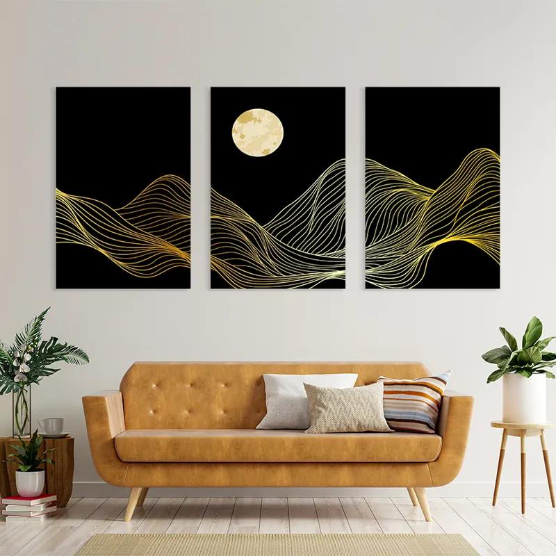 Tablou Multicanvas Moon Gold Waves mockup 4