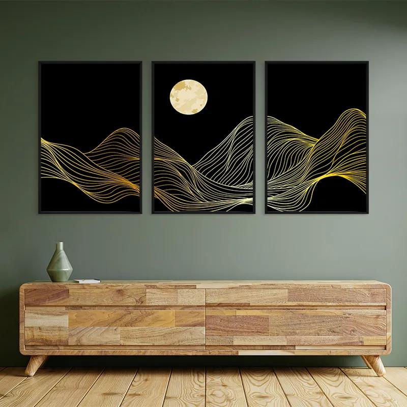 Tablou Multicanvas Moon Gold Waves mockup 2