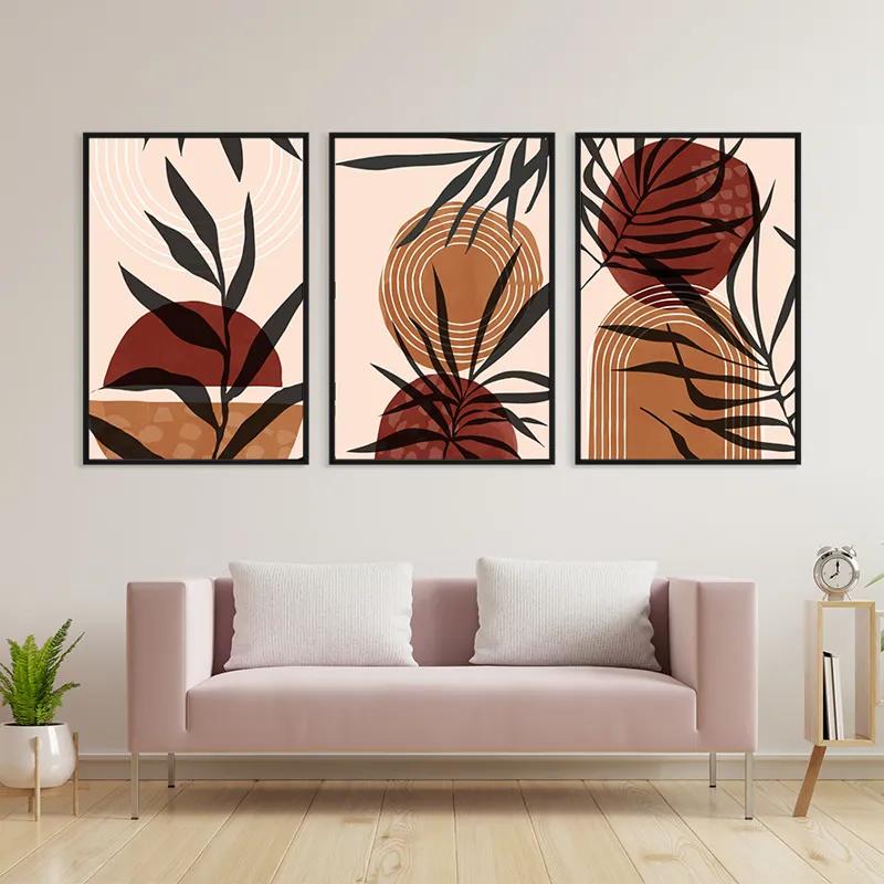 Tablou Multicanvas Grey Leaf Orange mockup 3