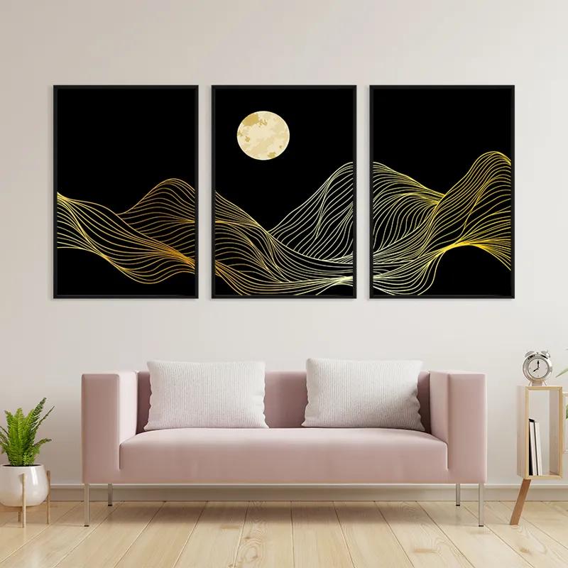 Tablou Multicanvas Moon Gold Waves mockup 3