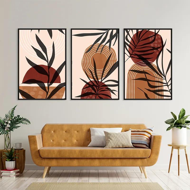 Tablou Multicanvas Grey Leaf Orange mockup 4