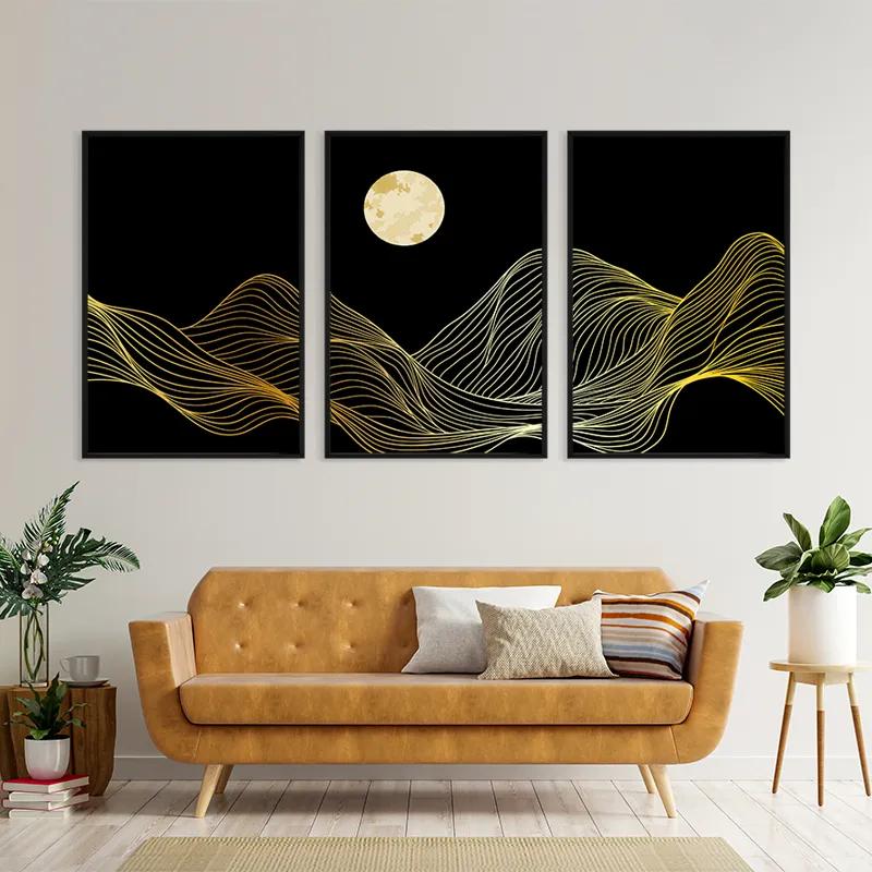 Tablou Multicanvas Moon Gold Waves mockup 4