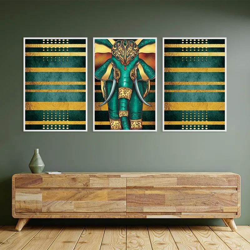 Tablou Multicanvas Bluend Gold Elephant mockup 2