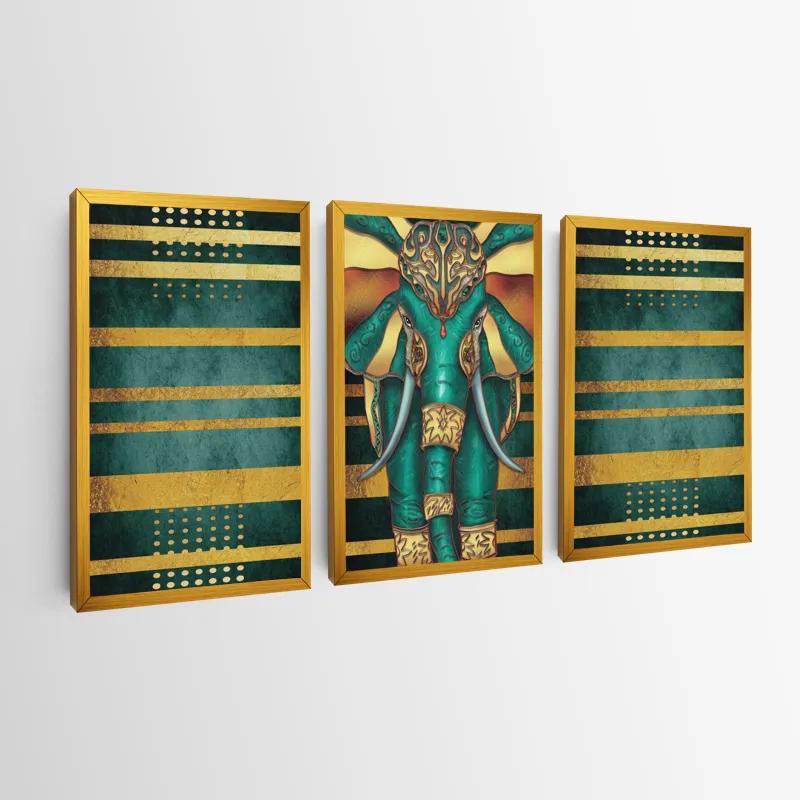 Tablou Multicanvas Bluend Gold Elephant mockup 0