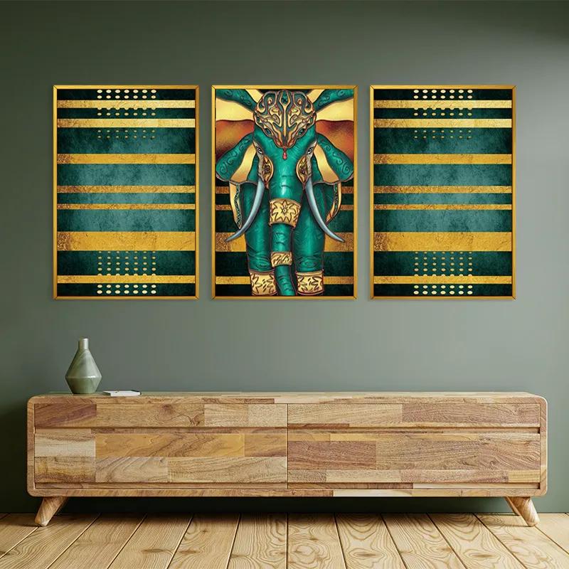 Tablou Multicanvas Bluend Gold Elephant mockup 2