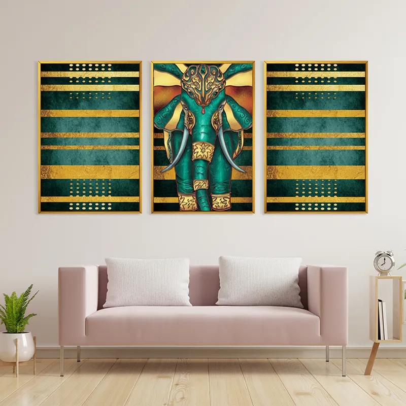 Tablou Multicanvas Bluend Gold Elephant mockup 3