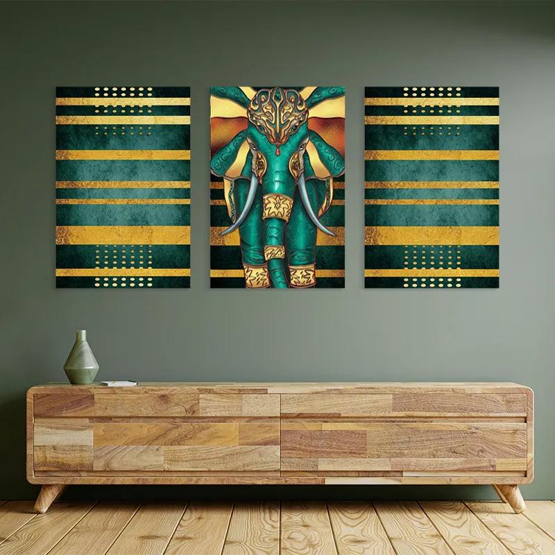 Tablou Multicanvas Bluend Gold Elephant mockup 2