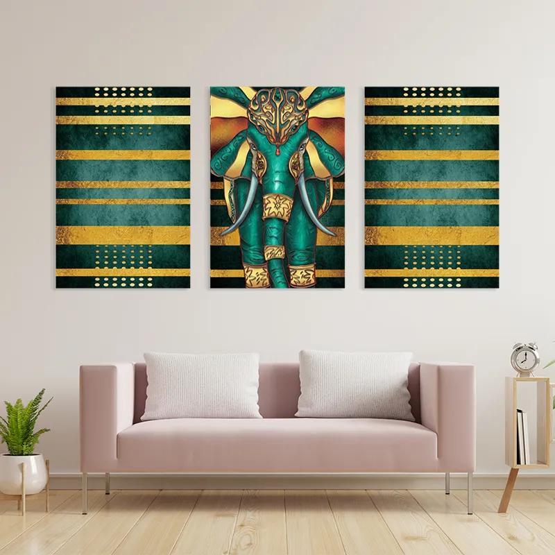 Tablou Multicanvas Bluend Gold Elephant mockup 3