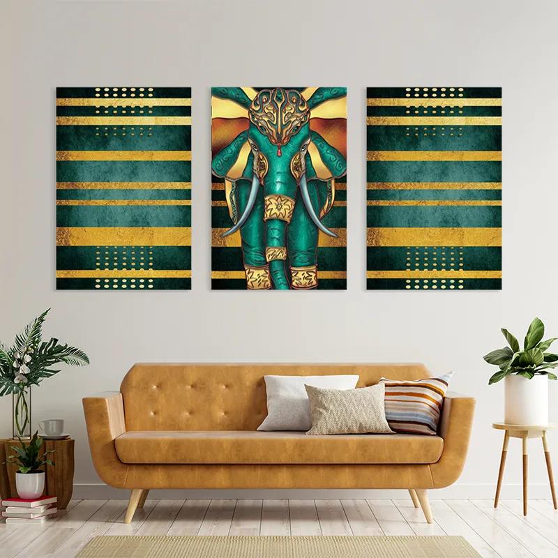 Tablou Multicanvas Bluend Gold Elephant mockup 4