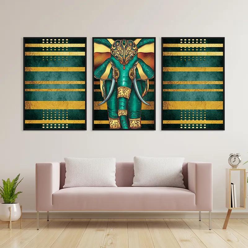 Tablou Multicanvas Bluend Gold Elephant mockup 3