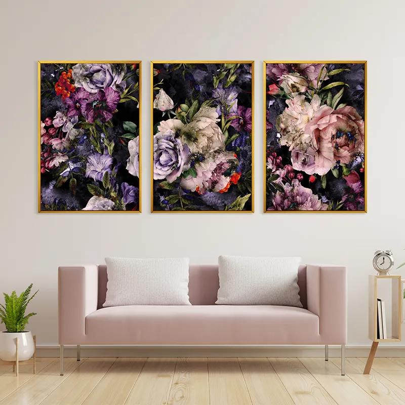 Tablou Multicanvas Abstract Purple Flowers mockup 3