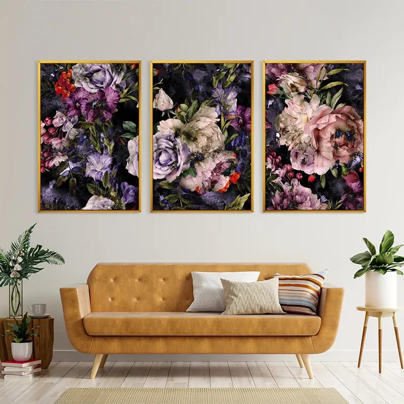 Tablou Multicanvas Abstract Purple Flowers mockup 4