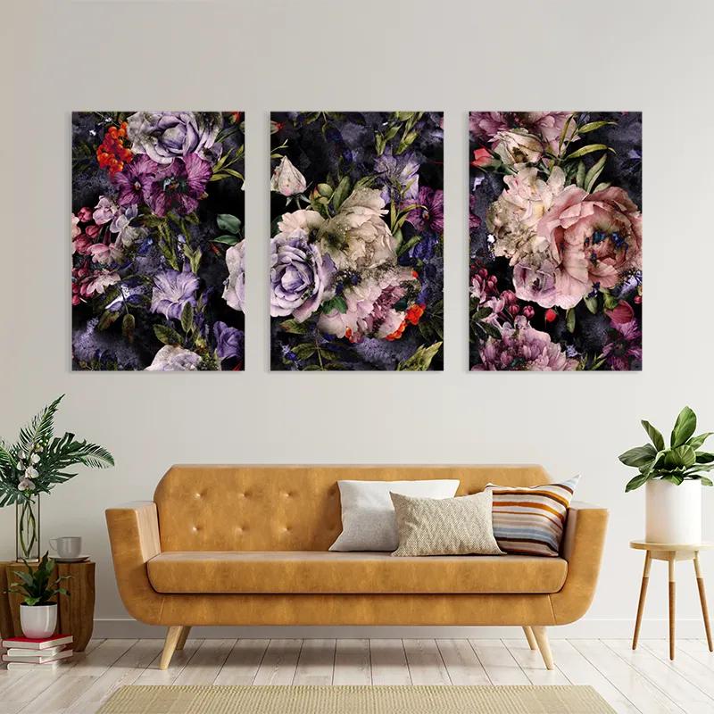 Tablou Multicanvas Abstract Purple Flowers mockup 4