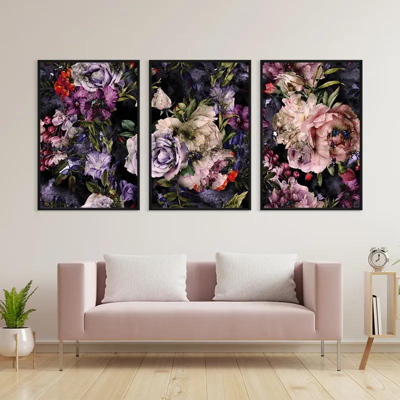 Tablou Multicanvas Abstract Purple Flowers mockup 3