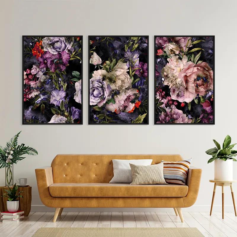 Tablou Multicanvas Abstract Purple Flowers mockup 4