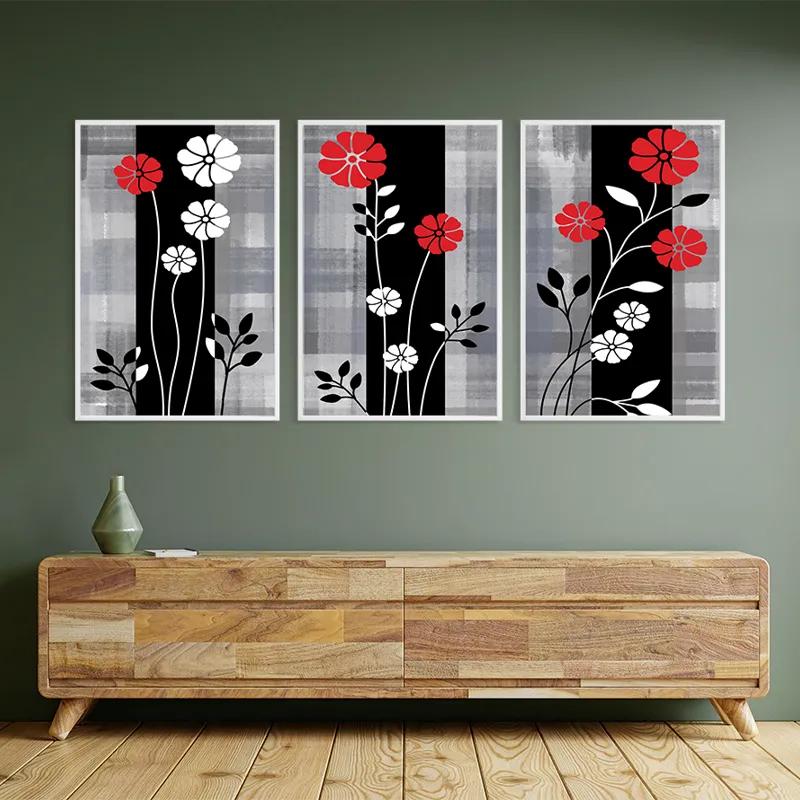 Tablou Multicanvas Whitend Red Flowers mockup 2