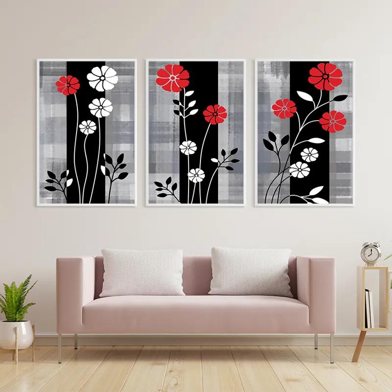 Tablou Multicanvas Whitend Red Flowers mockup 3