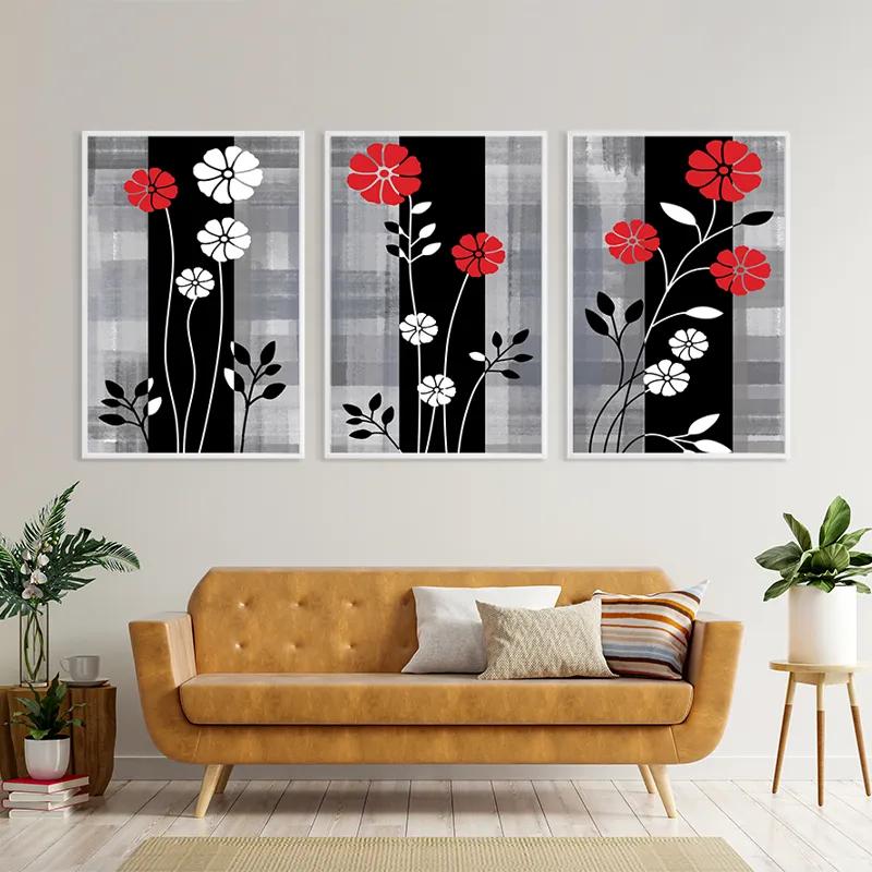 Tablou Multicanvas Whitend Red Flowers mockup 4