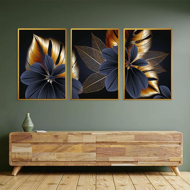 Tablou Multicanvas Blacknd Gold Flower mockup 2