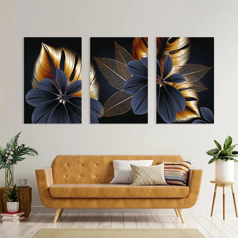Tablou Multicanvas Blacknd Gold Flower mockup 4