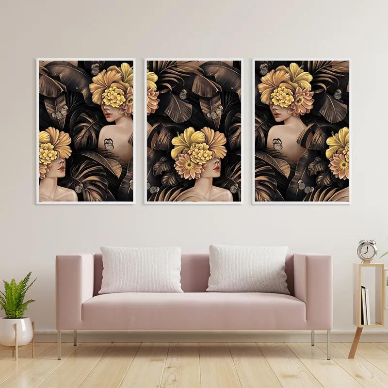 Tablou Multicanvas Golden Flower Girls mockup 3