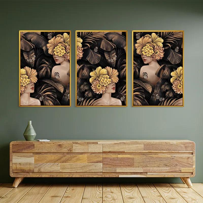 Tablou Multicanvas Golden Flower Girls mockup 2