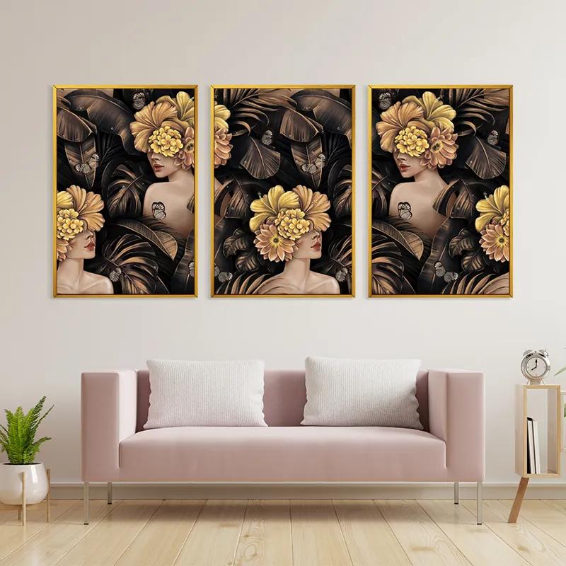 Tablou Multicanvas Golden Flower Girls mockup 3