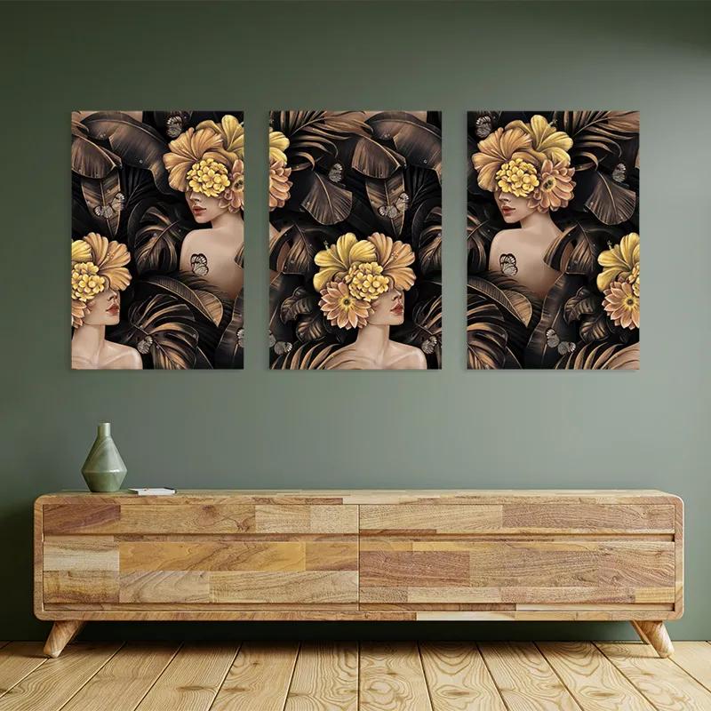Tablou Multicanvas Golden Flower Girls mockup 2