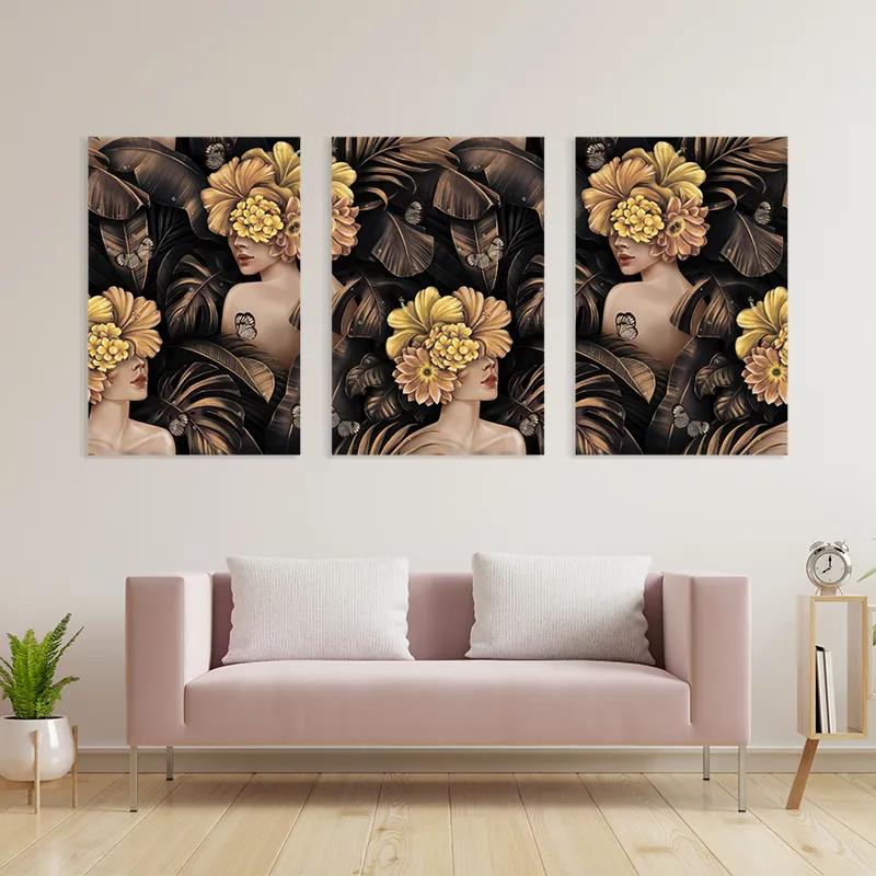 Tablou Multicanvas Golden Flower Girls mockup 3