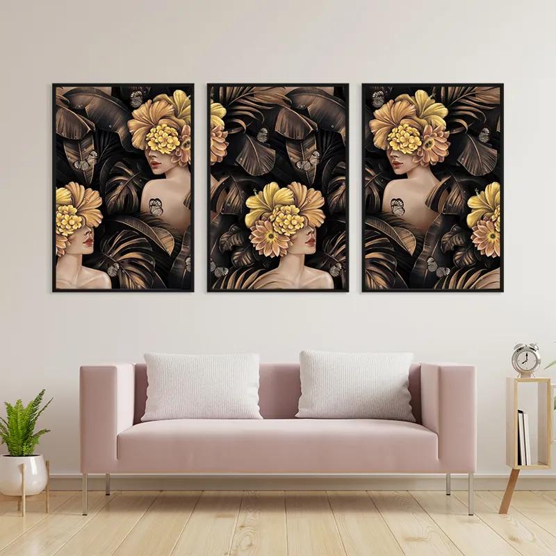 Tablou Multicanvas Golden Flower Girls mockup 3