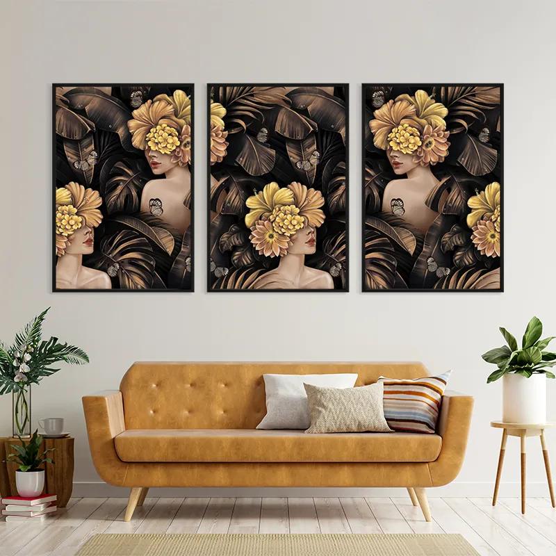 Tablou Multicanvas Golden Flower Girls mockup 4