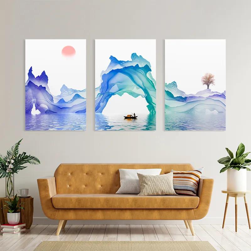 Tablou Multicanvas Abstract Purple Lake mockup 4