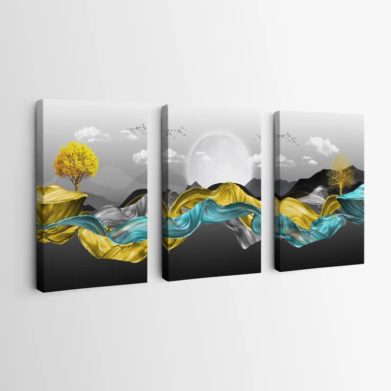 Tablou Multicanvas Gold Mountain Waves mockup 0