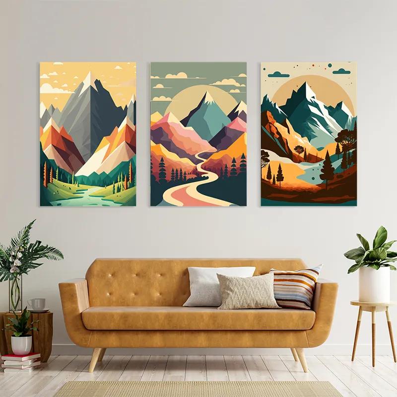 Tablou Multicanvas Colorful Mountain Set mockup 4