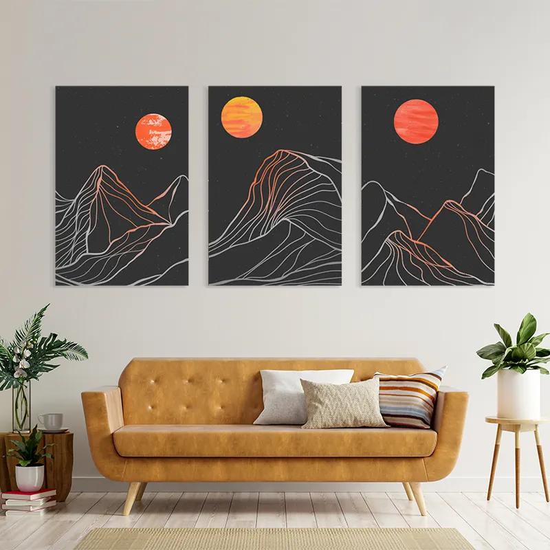 Tablou Multicanvas Orange Moon Line mockup 4