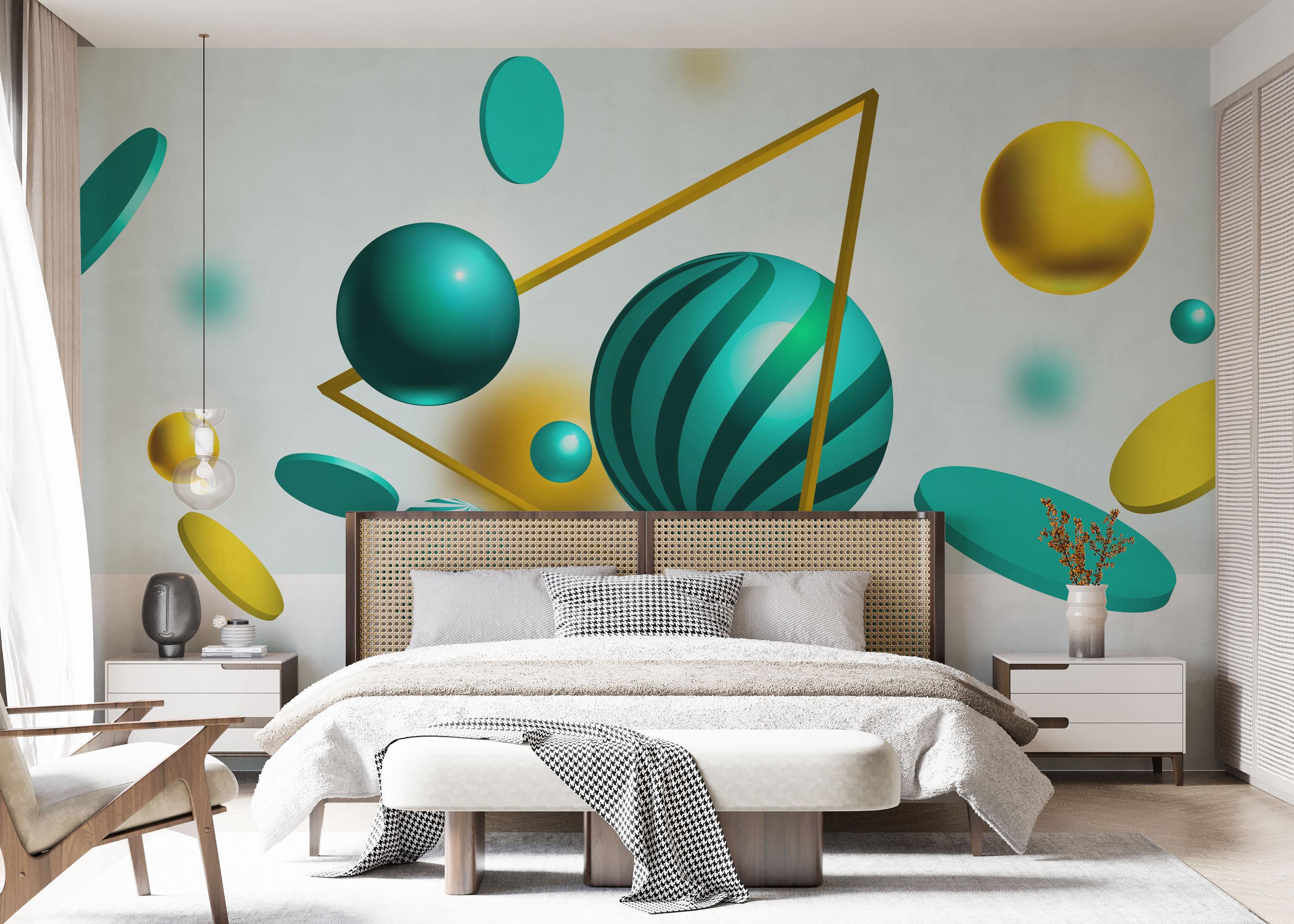 Fototapet Floating Green Balls mockup 7