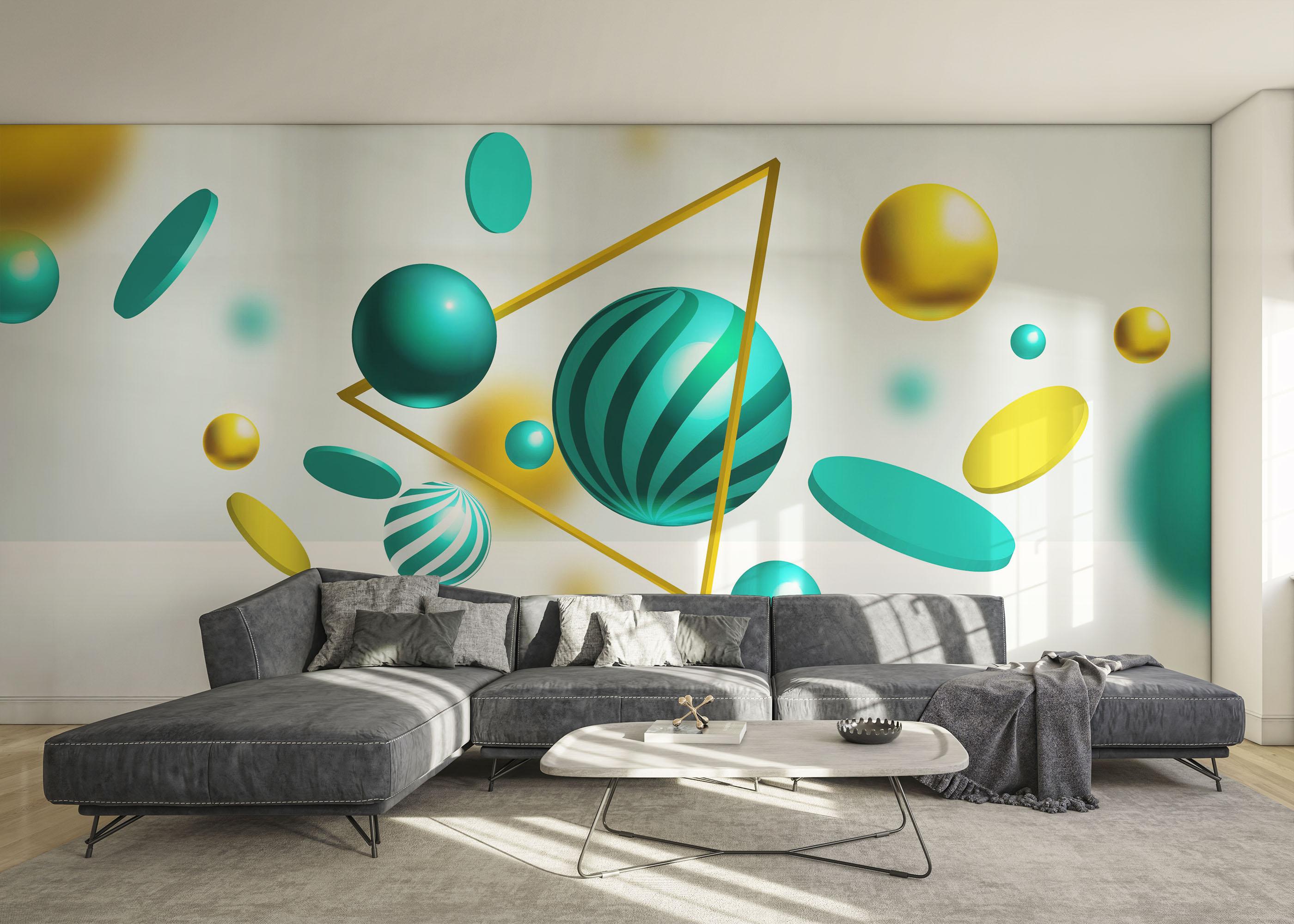 Fototapet Floating Green Balls mockup 0